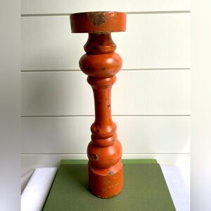 Hand Carved 15 Inch Wooden Candle Holder Distressed Red Châteaucore Cabincore